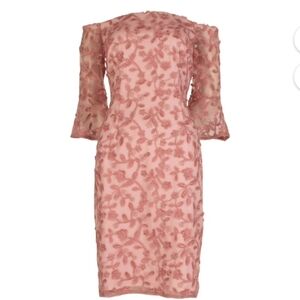 ADRIANNA PAPELL Coral Embroidered Metalic Floral 3/4 Sleeve Off Shoulder Dress